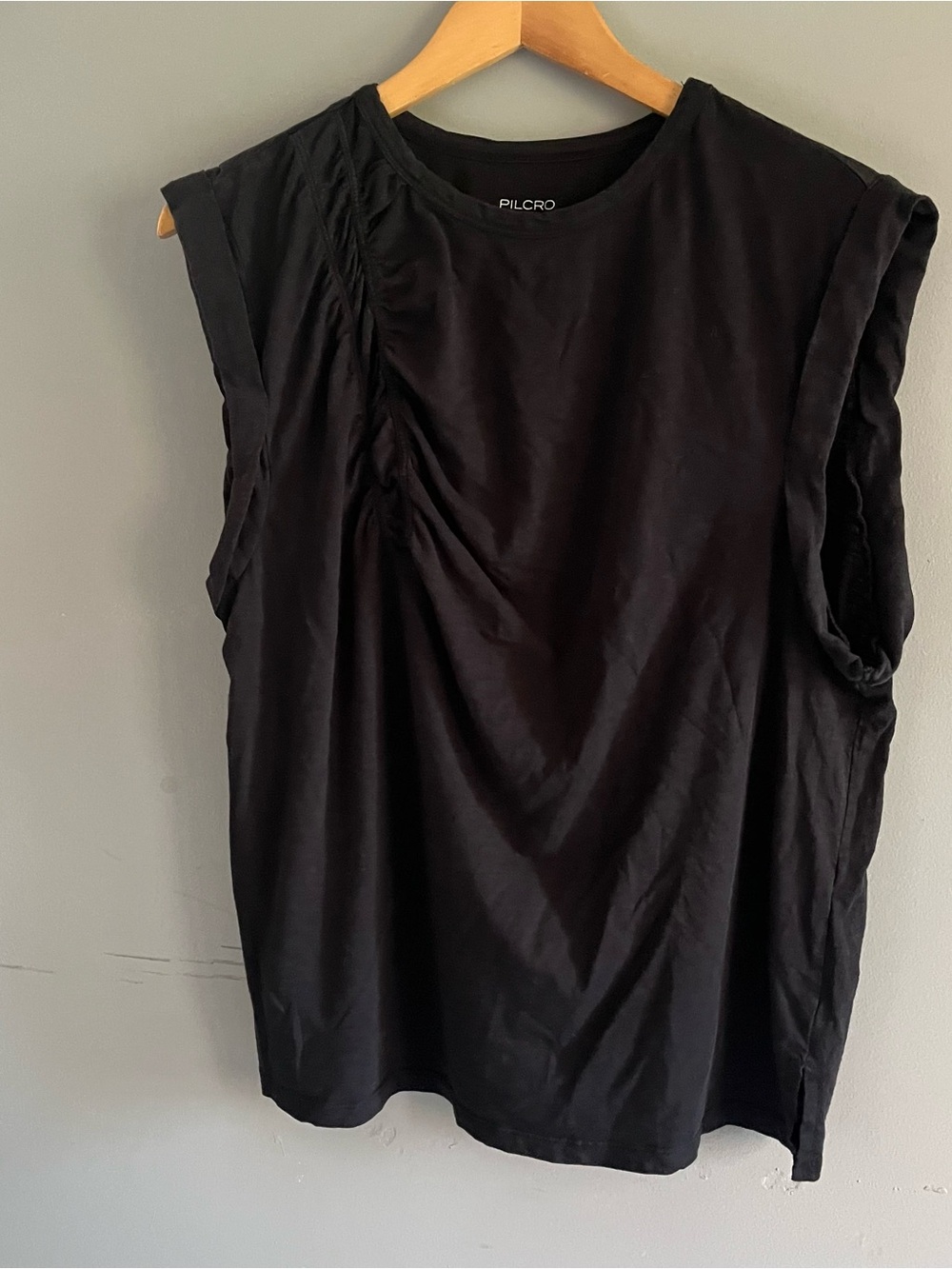 Pilcro by Anthropologie Black Sleeveless Ruched Top
